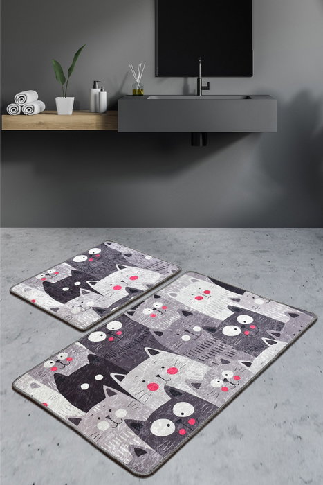 Mijölnir Juego de alfombras de baño Meow - Grey
